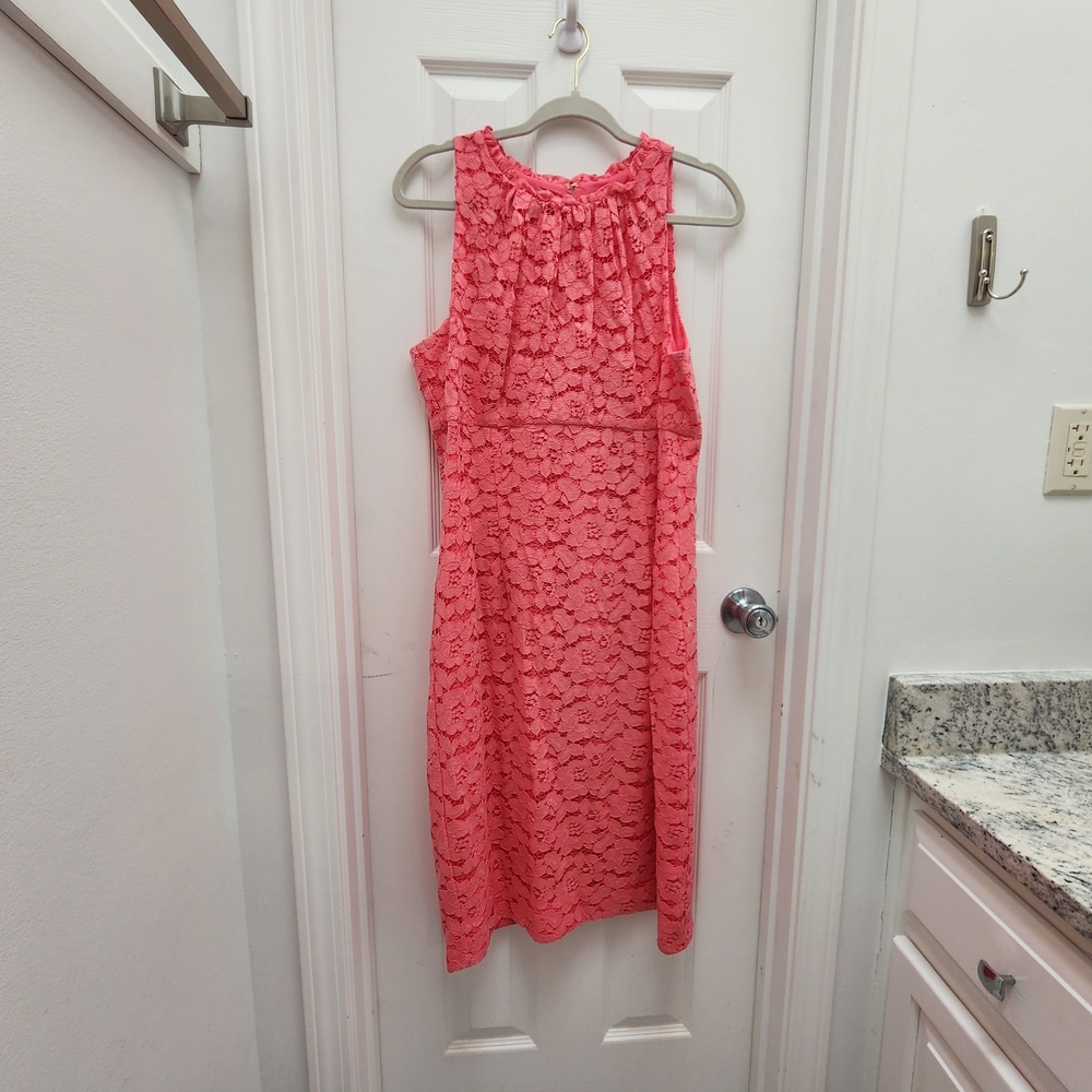 Trina Turk Pink Midi Dress Elegant and Stylish, SZ 12, Pre-owned ,coral